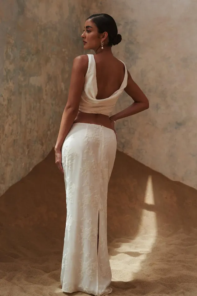 Meshki Skirts Women Mona Burnout Velvet Maxi Skirt 8211 White White