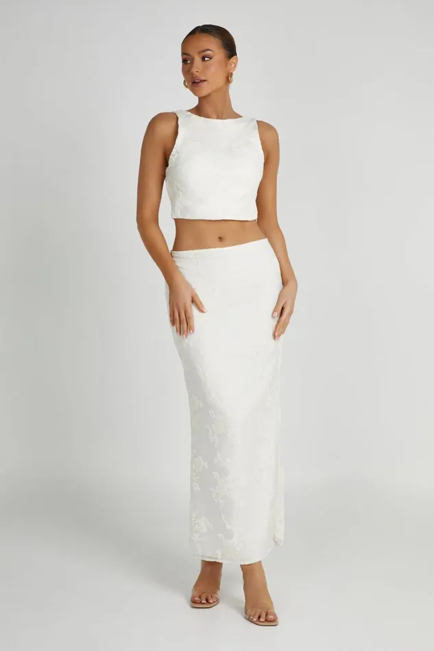 Meshki Skirts Women Mona Burnout Velvet Maxi Skirt 8211 White White