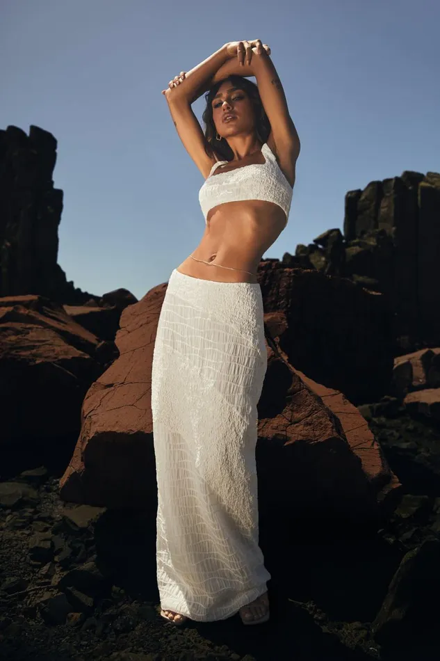 Meshki Skirts Women Nyah Textured Midi Skirt 8211 White White