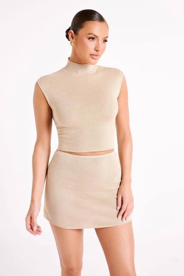 Meshki Skirts Women Reynalda ALine Knit Mini Skirt 8211 Gold Gold