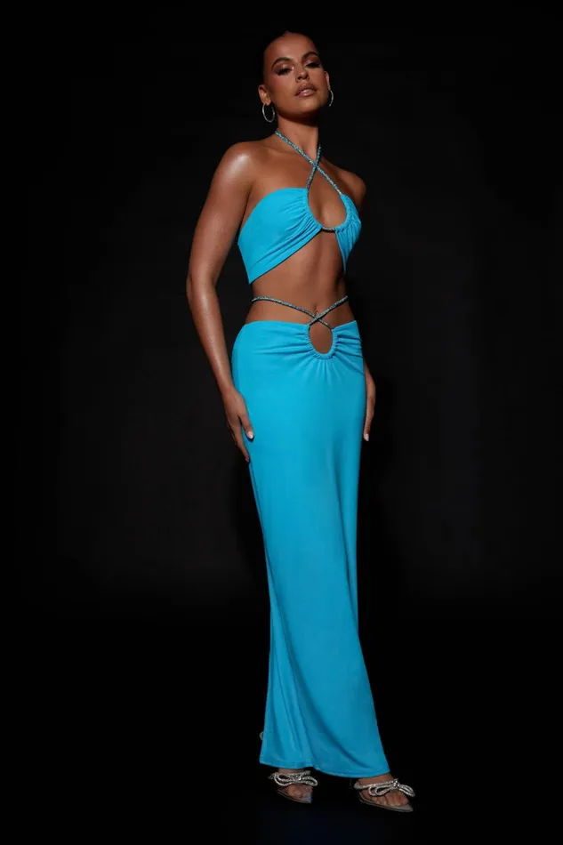 Meshki Skirts Women Ruby Diamante Rope Ruched Maxi Skirt 8211 Cyan Blue Cyanblue Meshki Skirts Women Ruby Diamante Rope Ruched Maxi Skirt 8211 Cyan Blue Cyanblue