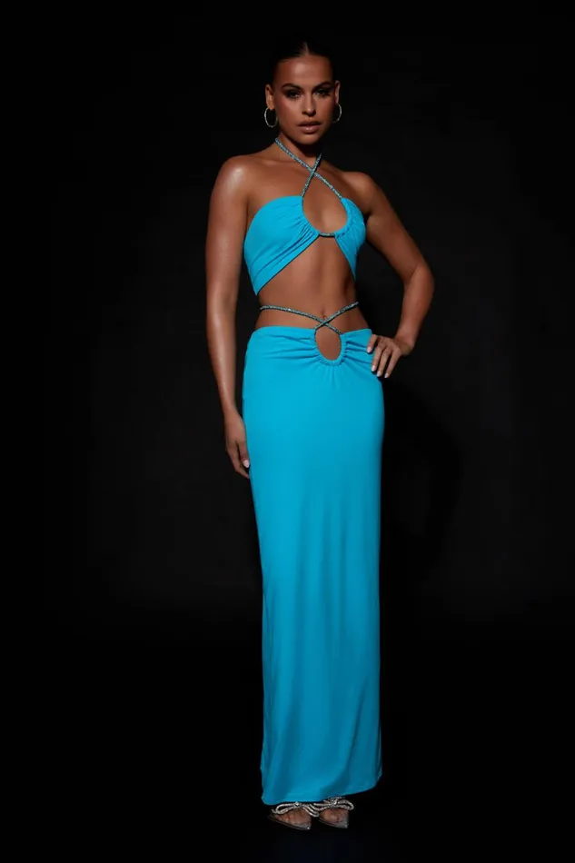 Meshki Skirts Women Ruby Diamante Rope Ruched Maxi Skirt 8211 Cyan Blue Cyanblue Meshki Skirts Women Ruby Diamante Rope Ruched Maxi Skirt 8211 Cyan Blue Cyanblue