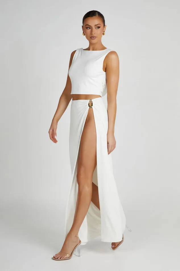 Meshki Skirts Women Suri Slinky Maxi Skirt With Hardware 8211 White White