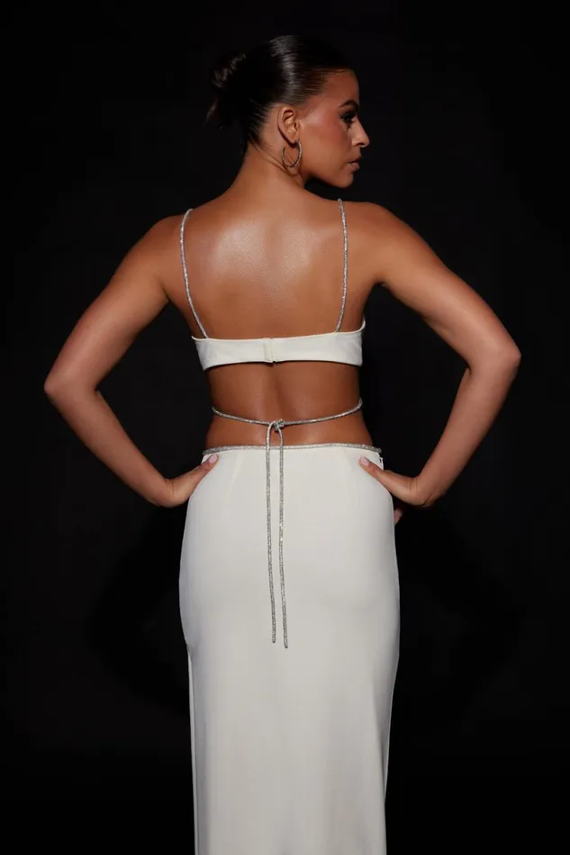 Meshki Skirts Women Sweeney Diamante Maxi Skirt With Split 8211 Bone Bone Meshki Skirts Women Sweeney Diamante Maxi Skirt With Split 8211 Bone Bone