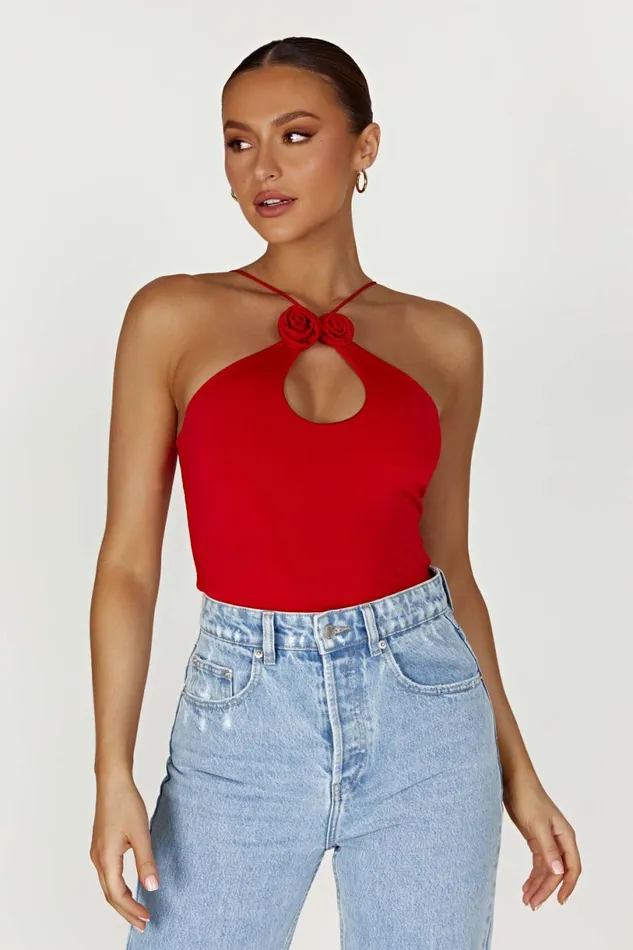 Meshki Sleeveless Tops Women Adeline Rose Halter Top 8211 Red Red