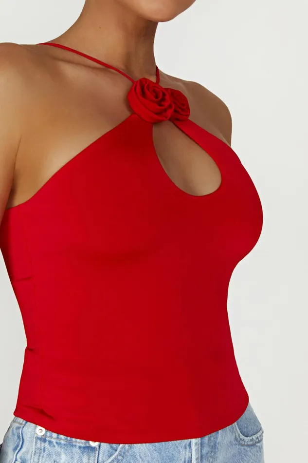 Meshki Sleeveless Tops Women Adeline Rose Halter Top 8211 Red Red