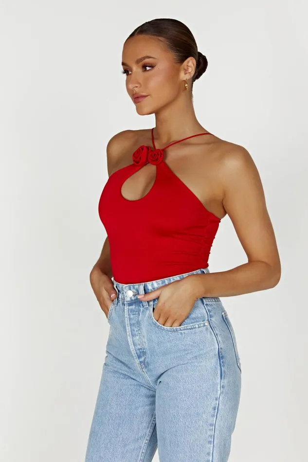 Meshki Sleeveless Tops Women Adeline Rose Halter Top 8211 Red Red