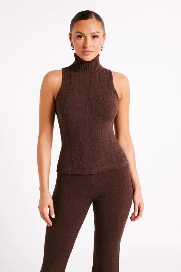 Meshki Sleeveless Tops Women Angelina Ribbed Turtleneck 8211 Chocolate Chocolate Meshki Sleeveless Tops Women Angelina Ribbed Turtleneck 8211 Chocolate Chocolate