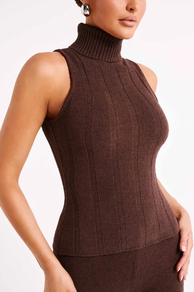 Meshki Sleeveless Tops Women Angelina Ribbed Turtleneck 8211 Chocolate Chocolate
