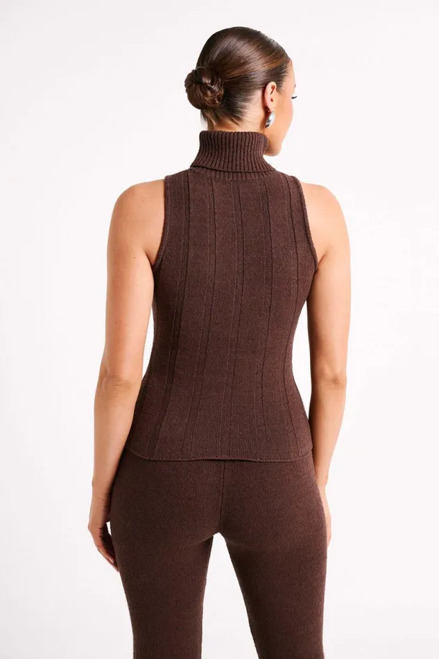 Meshki Sleeveless Tops Women Angelina Ribbed Turtleneck 8211 Chocolate Chocolate