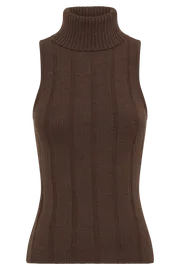Meshki Sleeveless Tops Women Angelina Ribbed Turtleneck 8211 Chocolate Chocolate