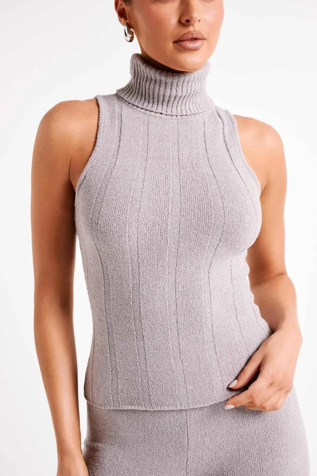 Meshki Sleeveless Tops Women Angelina Ribbed Turtleneck 8211 Grey Marle Greymarle