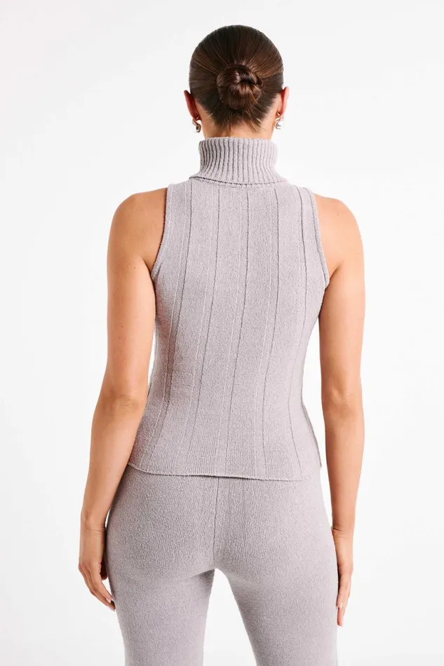 Meshki Sleeveless Tops Women Angelina Ribbed Turtleneck 8211 Grey Marle Greymarle