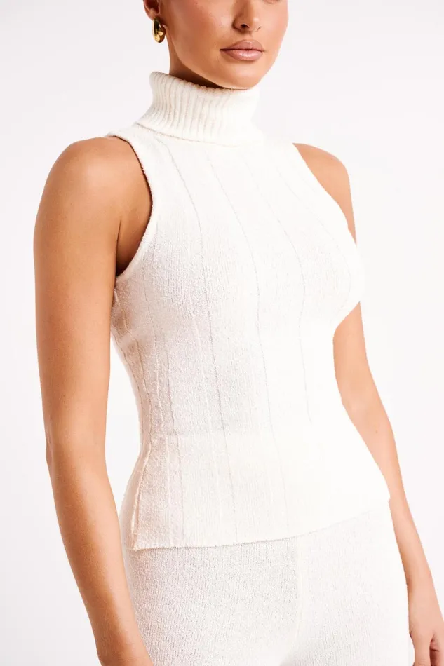 Meshki Sleeveless Tops Women Angelina Ribbed Turtleneck 8211 Ivory Ivory