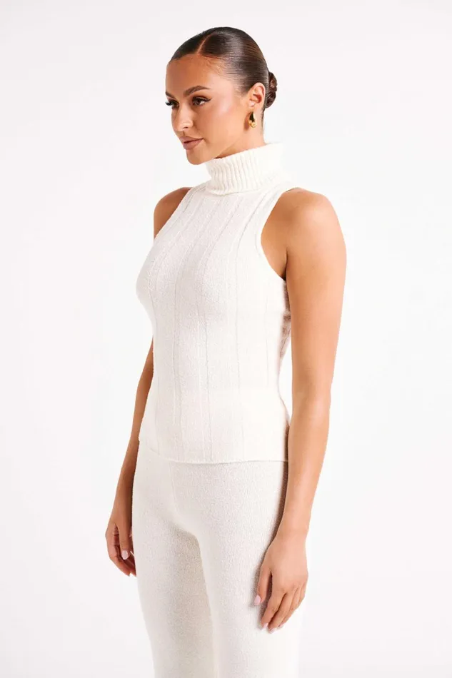 Meshki Sleeveless Tops Women Angelina Ribbed Turtleneck 8211 Ivory Ivory