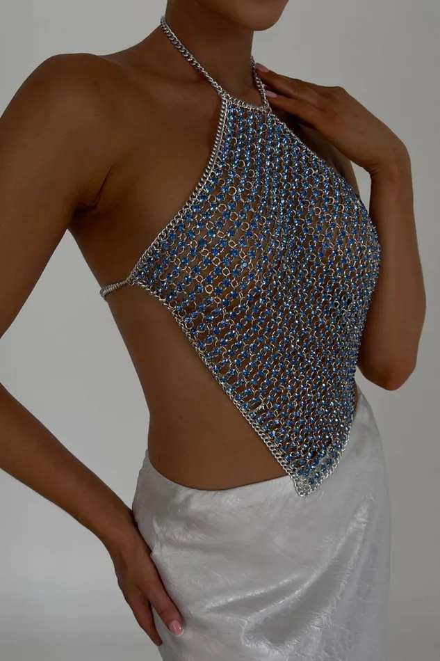 Meshki Sleeveless Tops Women Asteria Diamante Halter Top 8211 Powder Blue Powder Blue Meshki Sleeveless Tops Women Asteria Diamante Halter Top 8211 Powder Blue Powder Blue