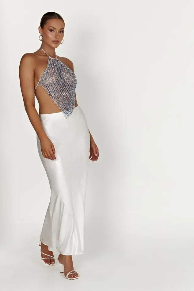 Meshki Sleeveless Tops Women Asteria Diamante Halter Top 8211 Powder Blue Powder Blue