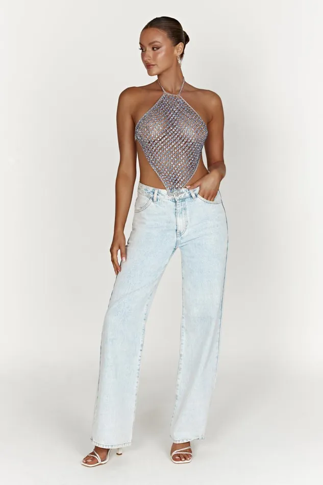 Meshki Sleeveless Tops Women Asteria Diamante Halter Top 8211 Powder Blue Powder Blue