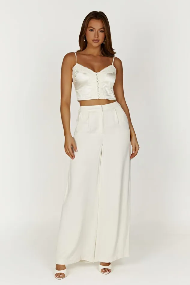 Meshki Sleeveless Tops Women Bailey Lace Satin Cami Top 8211 Ivory Ivory