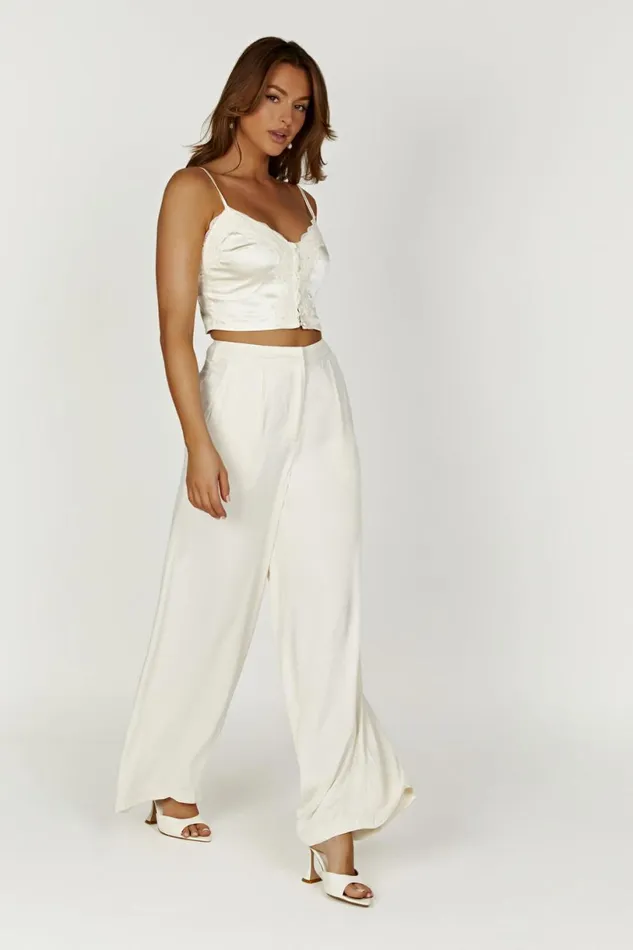 Meshki Sleeveless Tops Women Bailey Lace Satin Cami Top 8211 Ivory Ivory