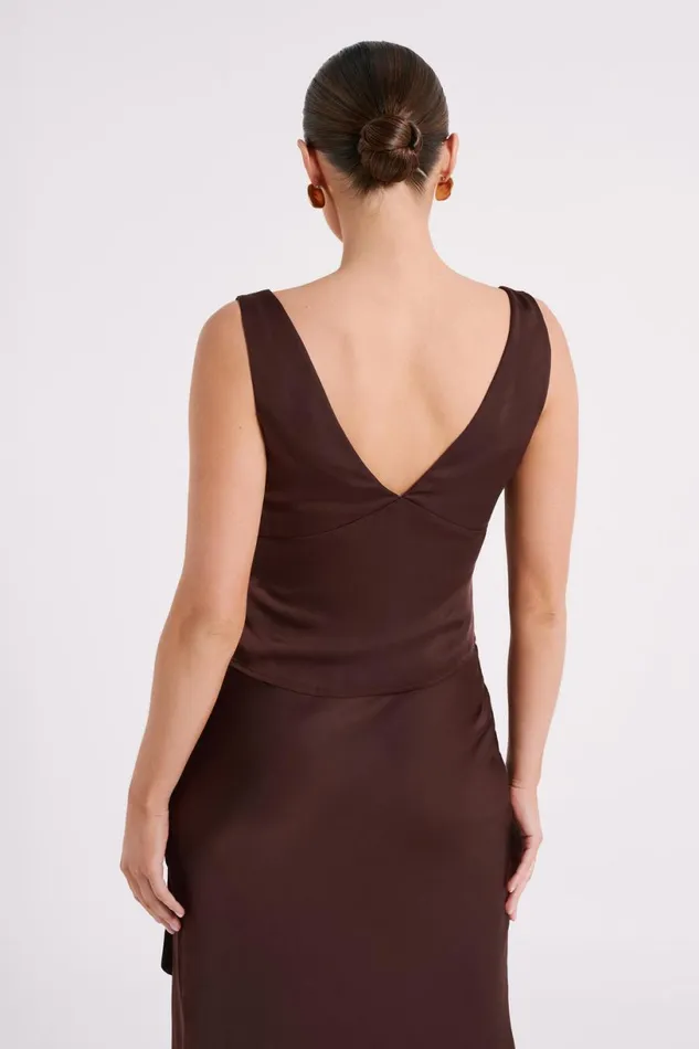 Meshki Sleeveless Tops Women Edie Satin Top 8211 Dark Chocolate Darkchocolate