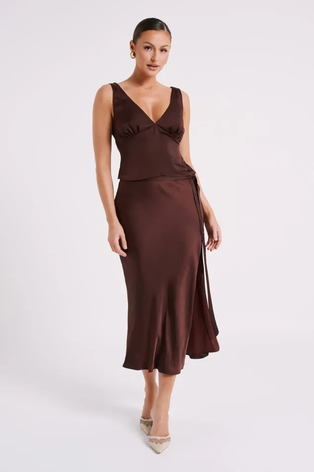 Meshki Sleeveless Tops Women Edie Satin Top 8211 Dark Chocolate Darkchocolate