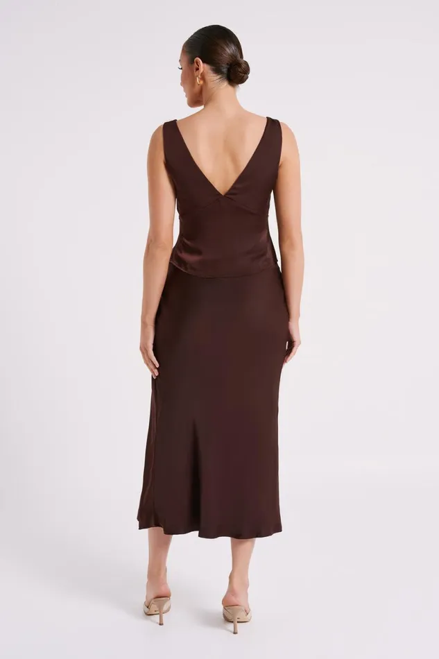 Meshki Sleeveless Tops Women Edie Satin Top 8211 Dark Chocolate Darkchocolate