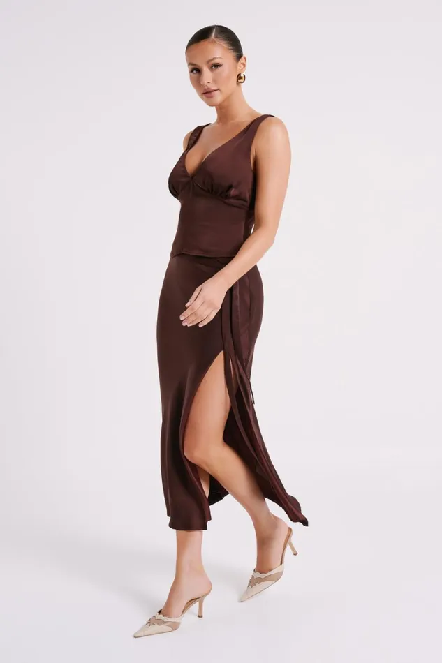 Meshki Sleeveless Tops Women Edie Satin Top 8211 Dark Chocolate Darkchocolate