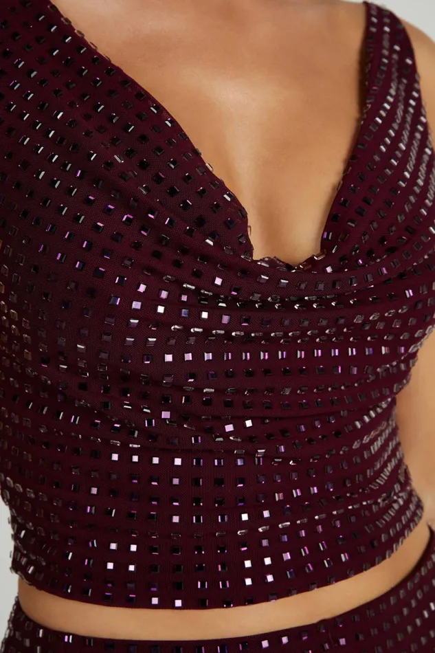 Meshki Sleeveless Tops Women Ellery Square Diamante Cowl Top 8211 Berry Berry