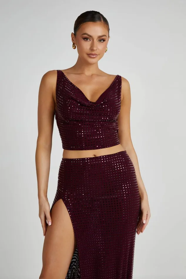 Meshki Sleeveless Tops Women Ellery Square Diamante Cowl Top 8211 Berry Berry