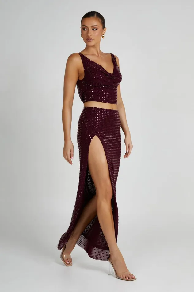 Meshki Sleeveless Tops Women Ellery Square Diamante Cowl Top 8211 Berry Berry