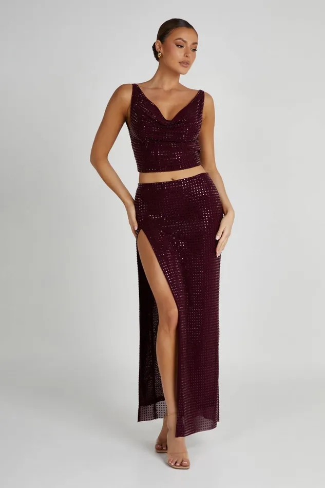 Meshki Sleeveless Tops Women Ellery Square Diamante Cowl Top 8211 Berry Berry