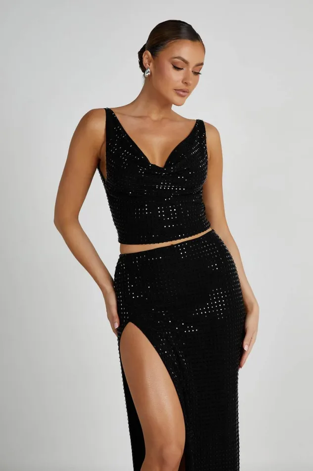 Meshki Sleeveless Tops Women Ellery Square Diamante Cowl Top 8211 Black Black