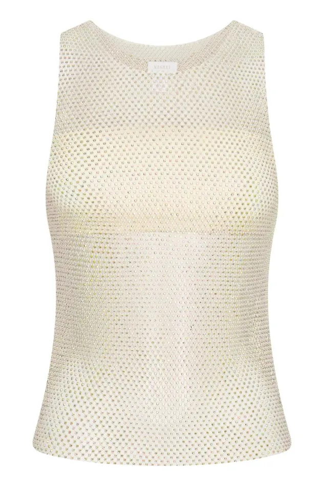 Meshki Sleeveless Tops Women Emerson Diamante Mesh Tank Top 8211 Cream Cream