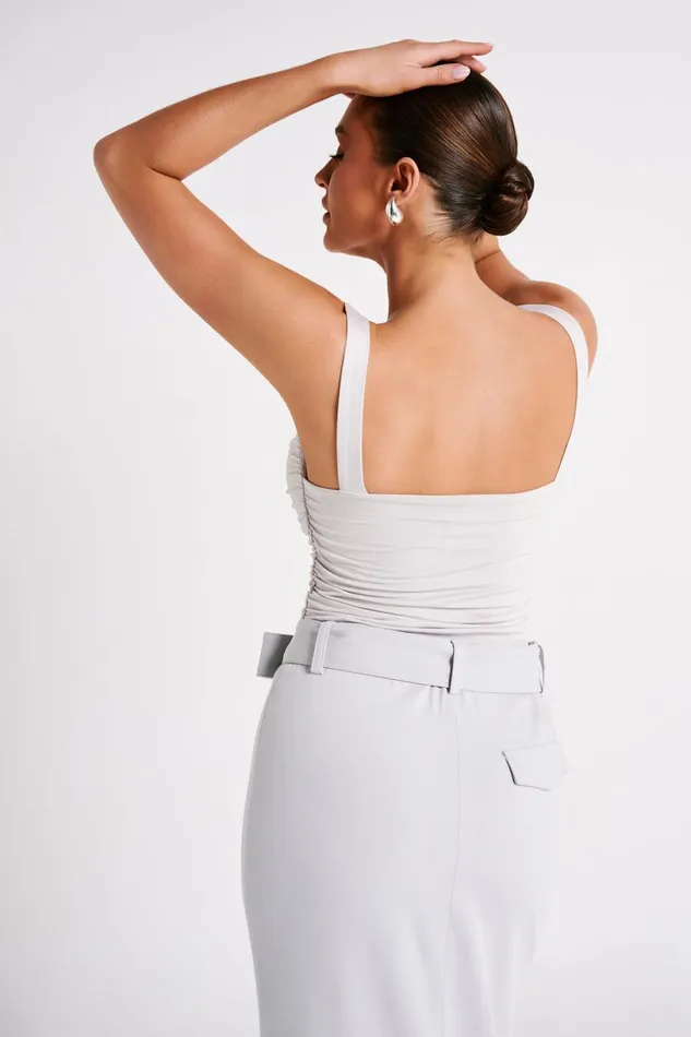 Meshki Sleeveless Tops Women Hailey Slinky Long Line Sweetheart Top 8211 Ice Grey Icegrey