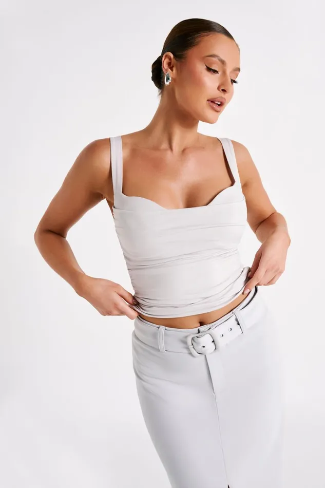Meshki Sleeveless Tops Women Hailey Slinky Long Line Sweetheart Top 8211 Ice Grey Icegrey