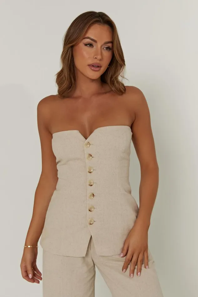 Meshki Sleeveless Tops Women Innis Linen Longline Strapless Top 8211 Natural Natural
