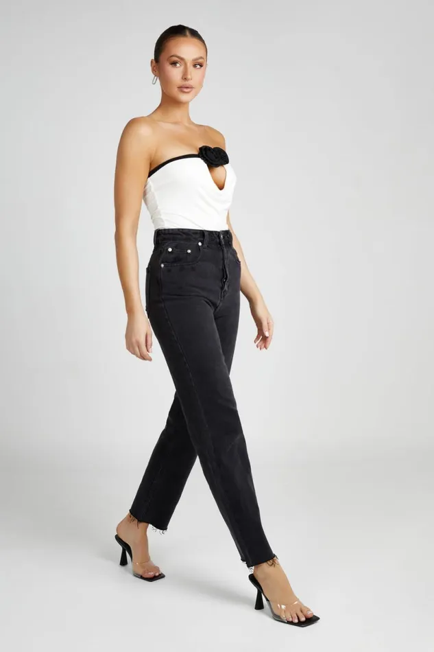 Meshki Sleeveless Tops Women Megan Strapless Rose Top 8211 BlackWhite Blackwhite