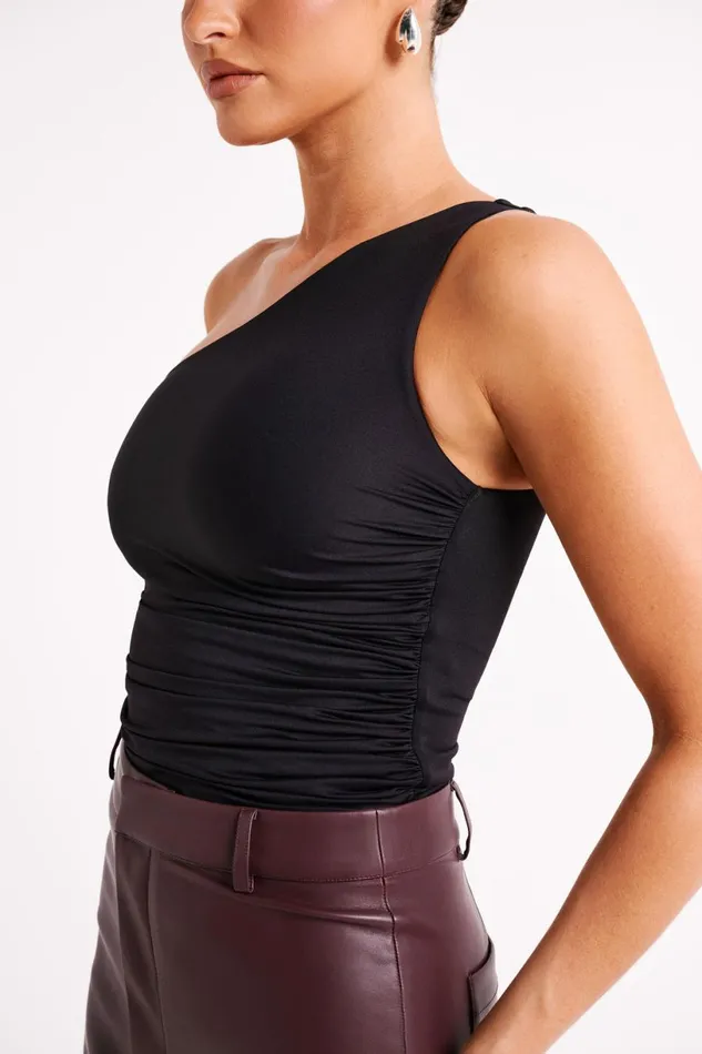 Meshki Sleeveless Tops Women Sally Recycled Nylon One Shoulder Top 8211 Black Black