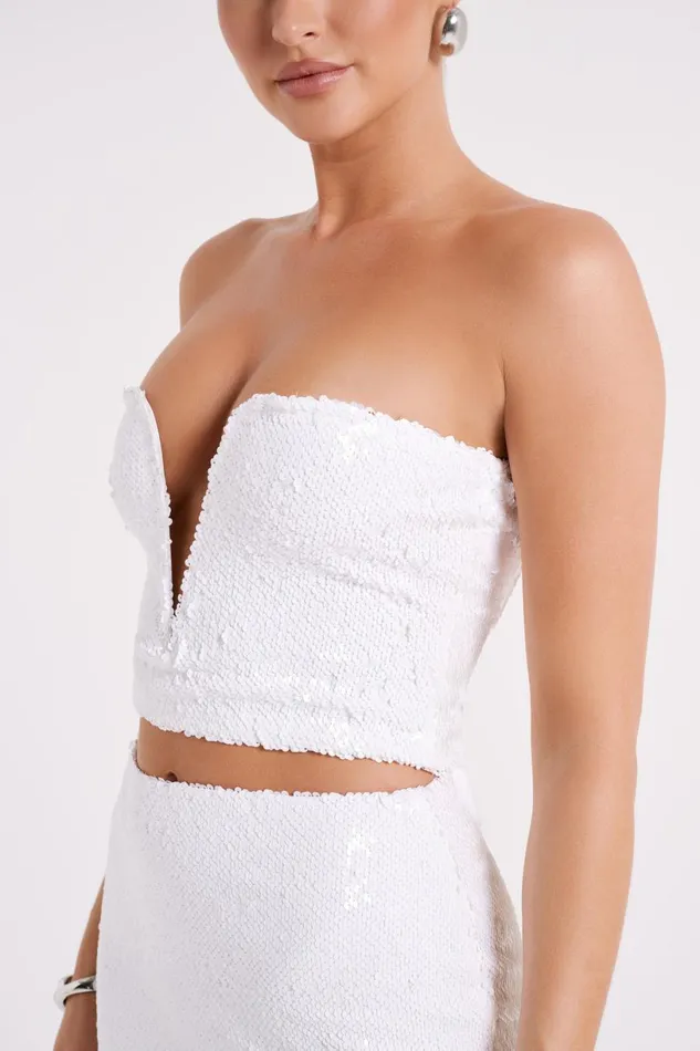 Meshki Sleeveless Tops Women Zariah Strapless Sequin V Corset 8211 White White