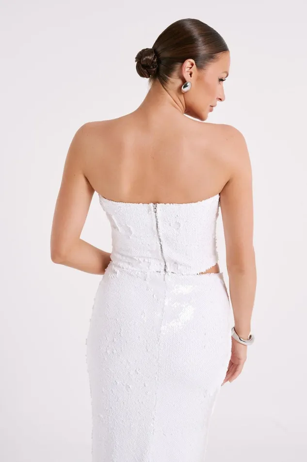 Meshki Sleeveless Tops Women Zariah Strapless Sequin V Corset 8211 White White