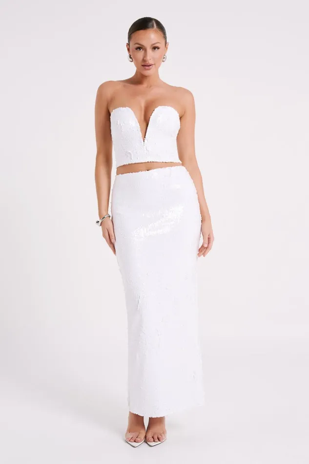 Meshki Sleeveless Tops Women Zariah Strapless Sequin V Corset 8211 White White