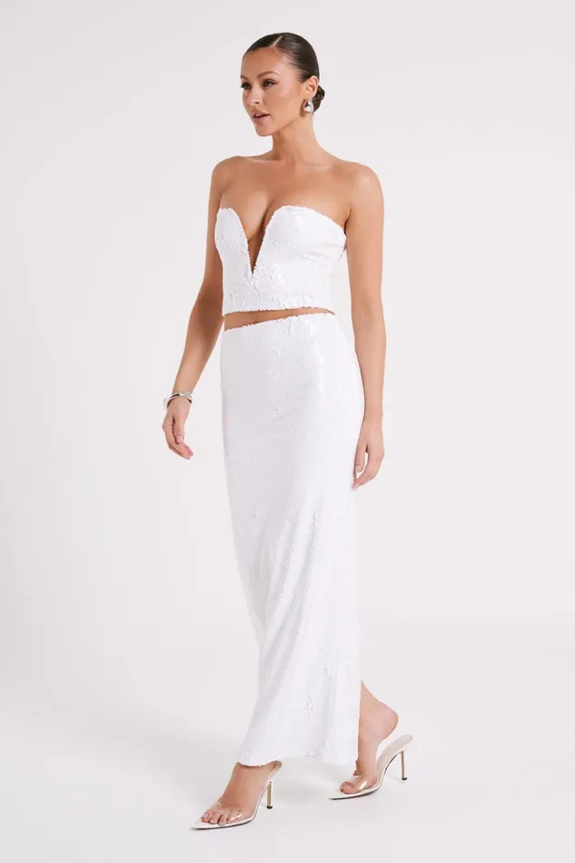Meshki Sleeveless Tops Women Zariah Strapless Sequin V Corset 8211 White White