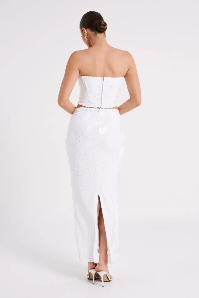 Meshki Sleeveless Tops Women Zariah Strapless Sequin V Corset 8211 White White