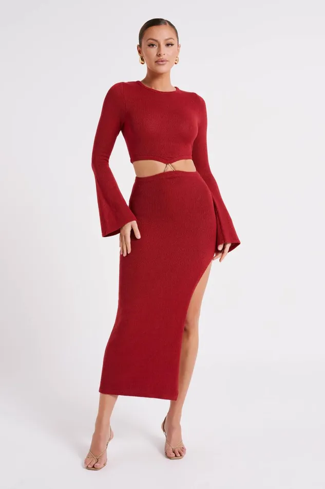 Meshki Summer Dresses Women Anna Flare Sleeve Knit Dress 8211 Wine Wine