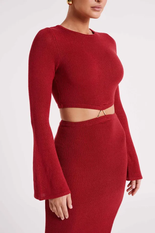 Meshki Summer Dresses Women Anna Flare Sleeve Knit Dress 8211 Wine Wine