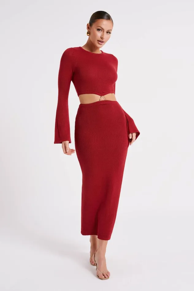 Meshki Summer Dresses Women Anna Flare Sleeve Knit Dress 8211 Wine Wine
