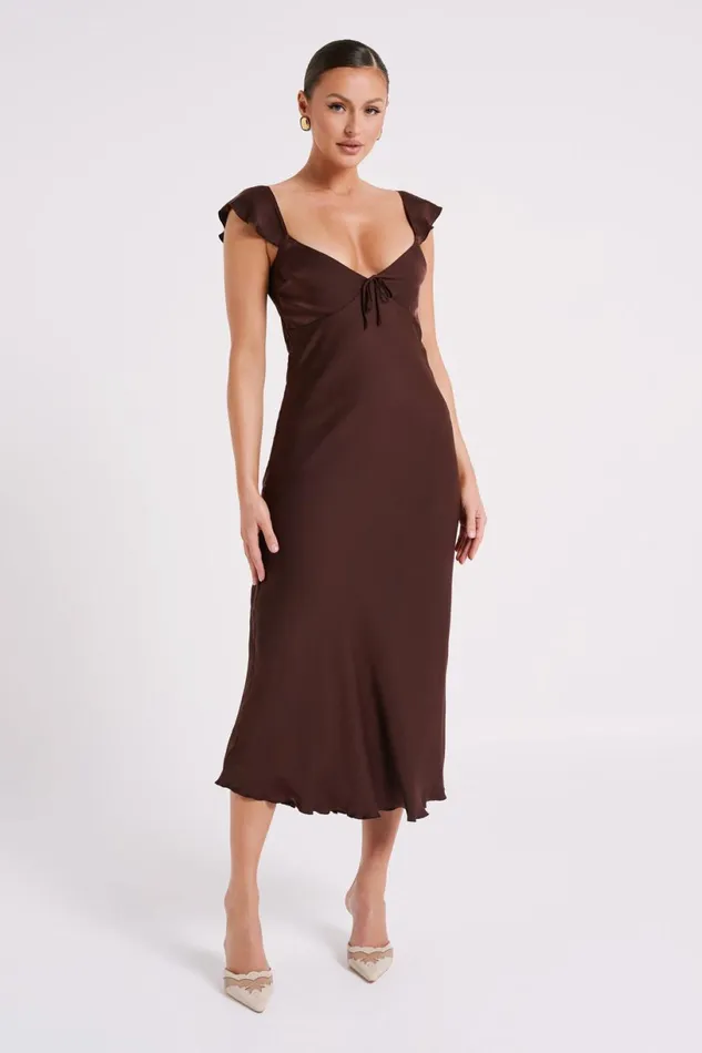 Meshki Summer Dresses Women Chantal Short Sleeve Satin Midi Dress 8211 Dark Chocolate Darkchocolate Meshki Summer Dresses Women Chantal Short Sleeve Satin Midi Dress 8211 Dark Chocolate Darkchocolate
