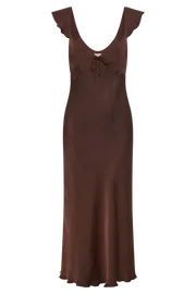 Meshki Summer Dresses Women Chantal Short Sleeve Satin Midi Dress 8211 Dark Chocolate Darkchocolate