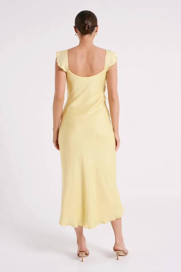 Meshki Summer Dresses Women Chantal Short Sleeve Satin Midi Dress 8211 Yellow Yellow